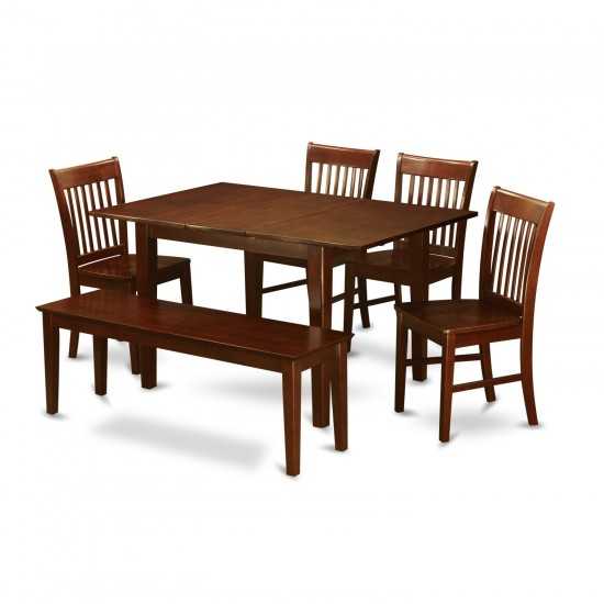 6 Pc Dinette Set - Table And 4 Dining Table Chairs For Dining Room And Bench