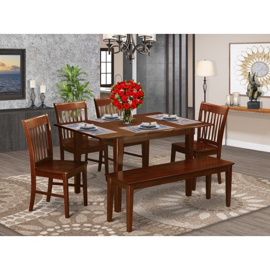 6 Pc Dining Small Table Set - Table With 4 Dining Chairs And Dining Bench