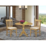 3 Pc Dining Set, Oak Wood Table, 2 Oak Kitchen Chairs, Slatted Back, Oak Finish