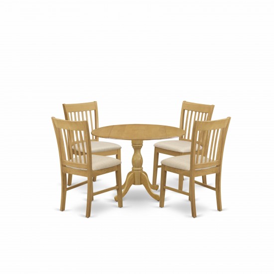 5 Pc Dining Set, Oak Table, 4 Oak Dining Room Chairs, Slatted Back, Oak Finish