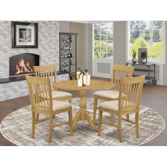 5 Pc Dining Set, Oak Table, 4 Oak Dining Room Chairs, Slatted Back, Oak Finish