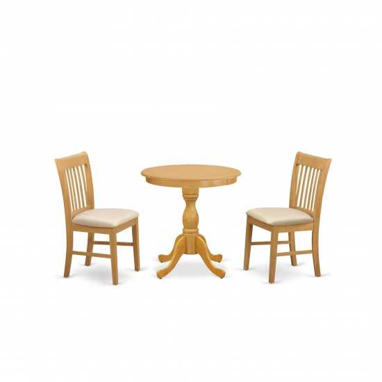 3-Pc Dining Set 2 Mid Century Dining Chairs And 1 Kitchen Dining Table (Oak)