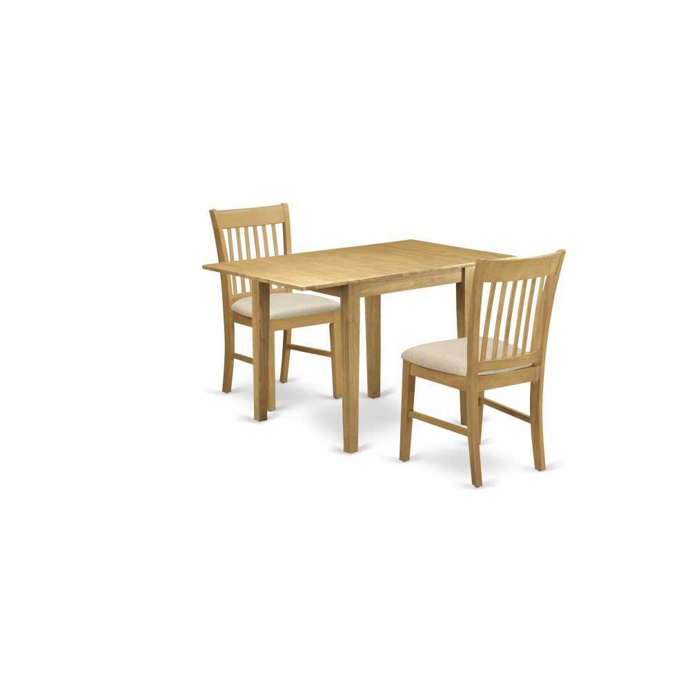 3Pc Dining Set Contains Small Dining Table, 2 Kitchen Chairs, Fabic Seat, Oak