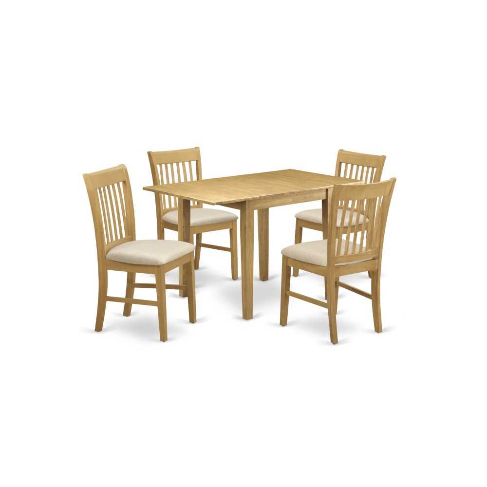 5Pc Dining Set Features A Small Table, 4 Chair, Linen Fabic Seat, Oak Finish