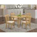 5Pc Dining Set Features A Small Table, 4 Chair, Linen Fabic Seat, Oak Finish