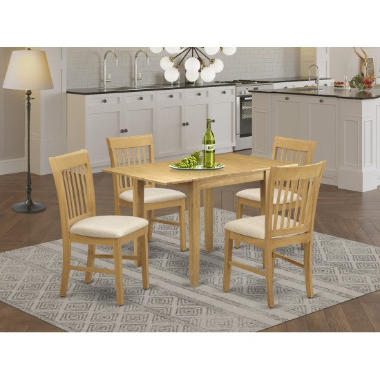 5Pc Dining Set Features A Small Table, 4 Chair, Linen Fabic Seat, Oak Finish