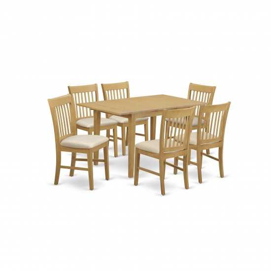 Nofk7-Oak-C 7-Piece Dinette Set - Kitchen Dinette Table And 6 Kitchen Chairs