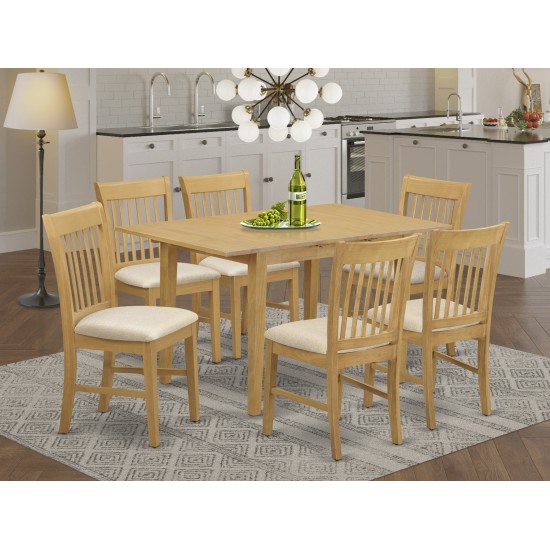 Nofk7-Oak-C 7-Piece Dinette Set - Kitchen Dinette Table And 6 Kitchen Chairs