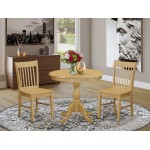 3 Pc Dining Set, 1 Table, 2 Oak Dining Chairs, Slatted Back, Oak Finish