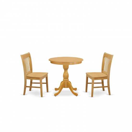 3-Pc Kitchen Table Set 2 Dining Room Chairs And 1 Dining Table (Oak Finish)