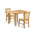 3Pc Dining Set Features A Small Kitchen Table, 2 Chairs, Asian Hardwood Seat, Slat Back, Oak Finish