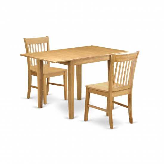 3Pc Dining Set Features A Small Kitchen Table, 2 Chairs, Asian Hardwood Seat, Slat Back, Oak Finish