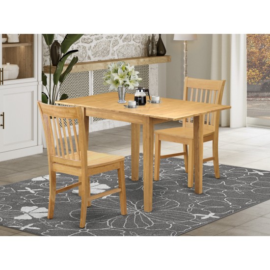 3Pc Dining Set Features A Small Kitchen Table, 2 Chairs, Asian Hardwood Seat, Slat Back, Oak Finish