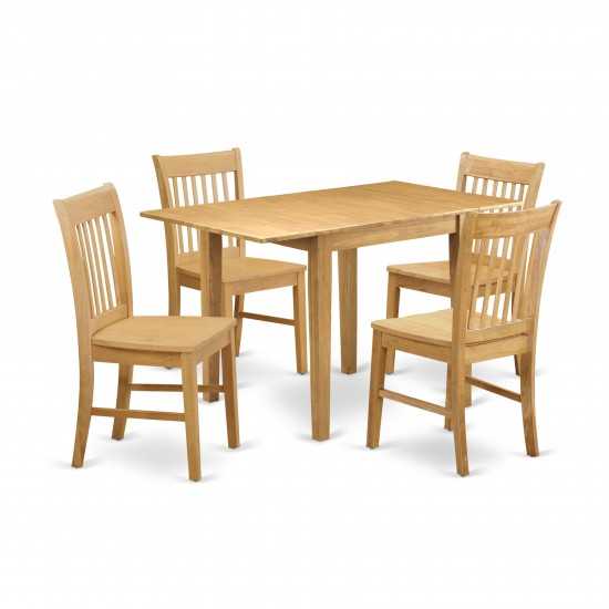 5Pc Dinette Set For Small Spaces, Small Table, 4 Dining Chair, Asian Hardwood Seat, Slat Back, Oak