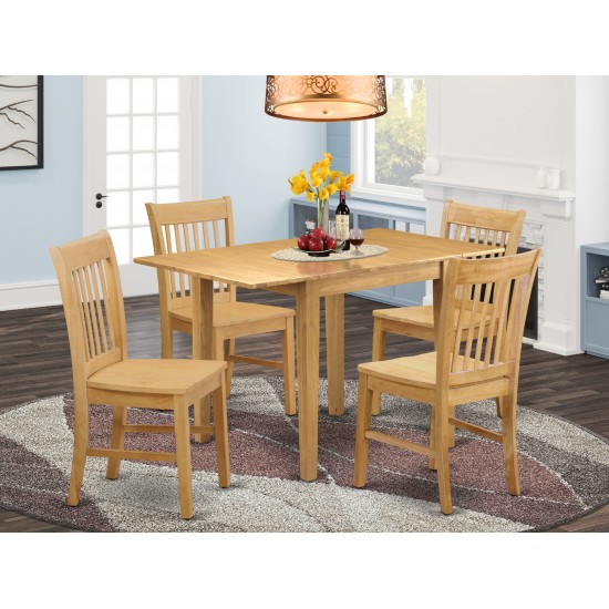 5Pc Dinette Set For Small Spaces, Small Table, 4 Dining Chair, Asian Hardwood Seat, Slat Back, Oak