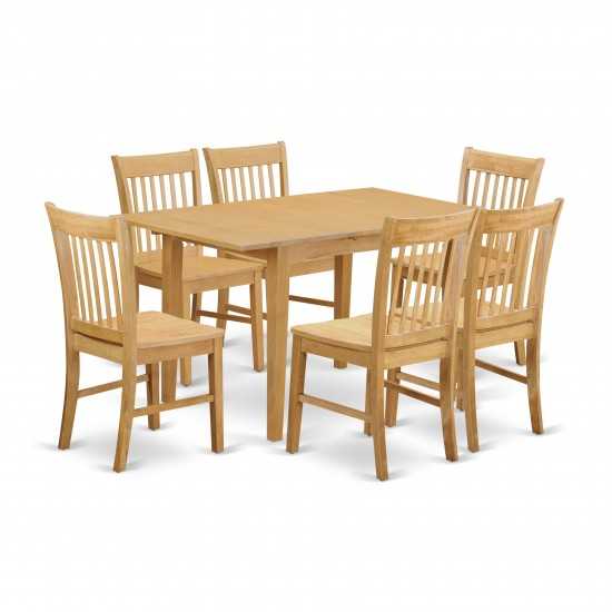 Nofk7-Oak-W 7-Piece Dinette Set - Kitchen Dinette Table And 6 Kitchen Chairs