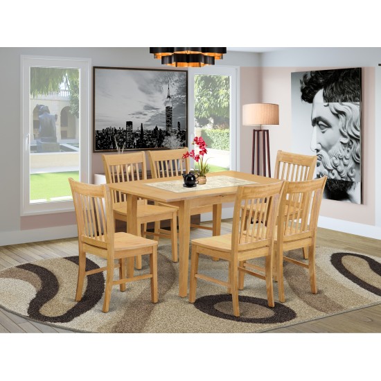 Nofk7-Oak-W 7-Piece Dinette Set - Kitchen Dinette Table And 6 Kitchen Chairs