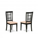 3 Pc Dining Table With 2 Linen Chairs In Black And Cherry