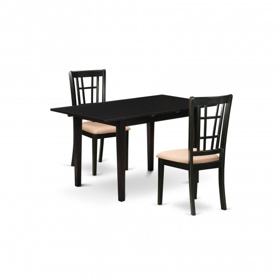 3-Pc Dinette Set 2 Wood Dining Chairs, Butterfly Leaf Dining Table, Black