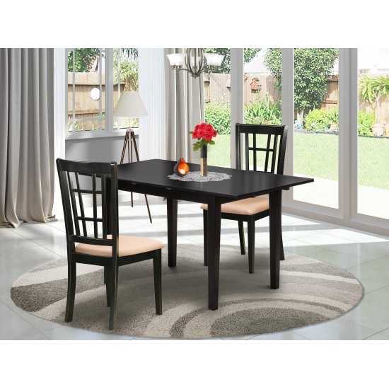 3-Pc Dinette Set 2 Wood Dining Chairs, Butterfly Leaf Dining Table, Black