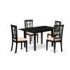 5Pc Dining Set 4 Chairs, Faux Leather Seat, Butterfly Leaf Table, Black