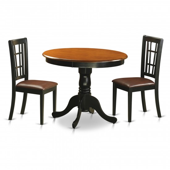 3 Pc Dining Table With 2 Leather Chairs In Black And Cherry