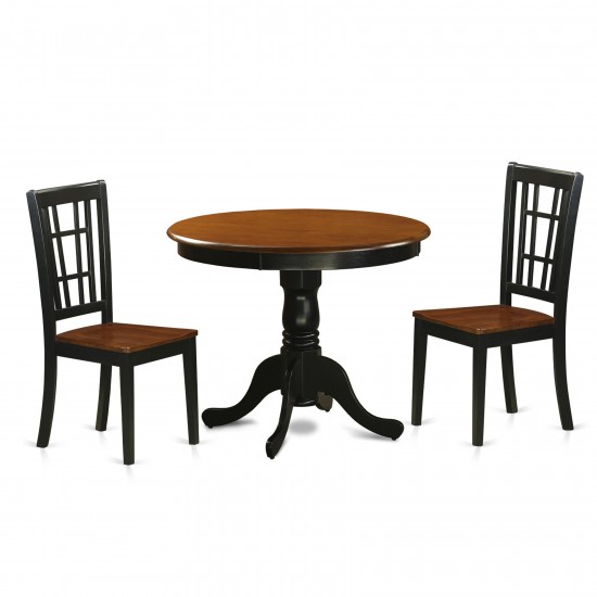 3 Pc Dining Table With 2 Wood Chairs In Black And Cherry