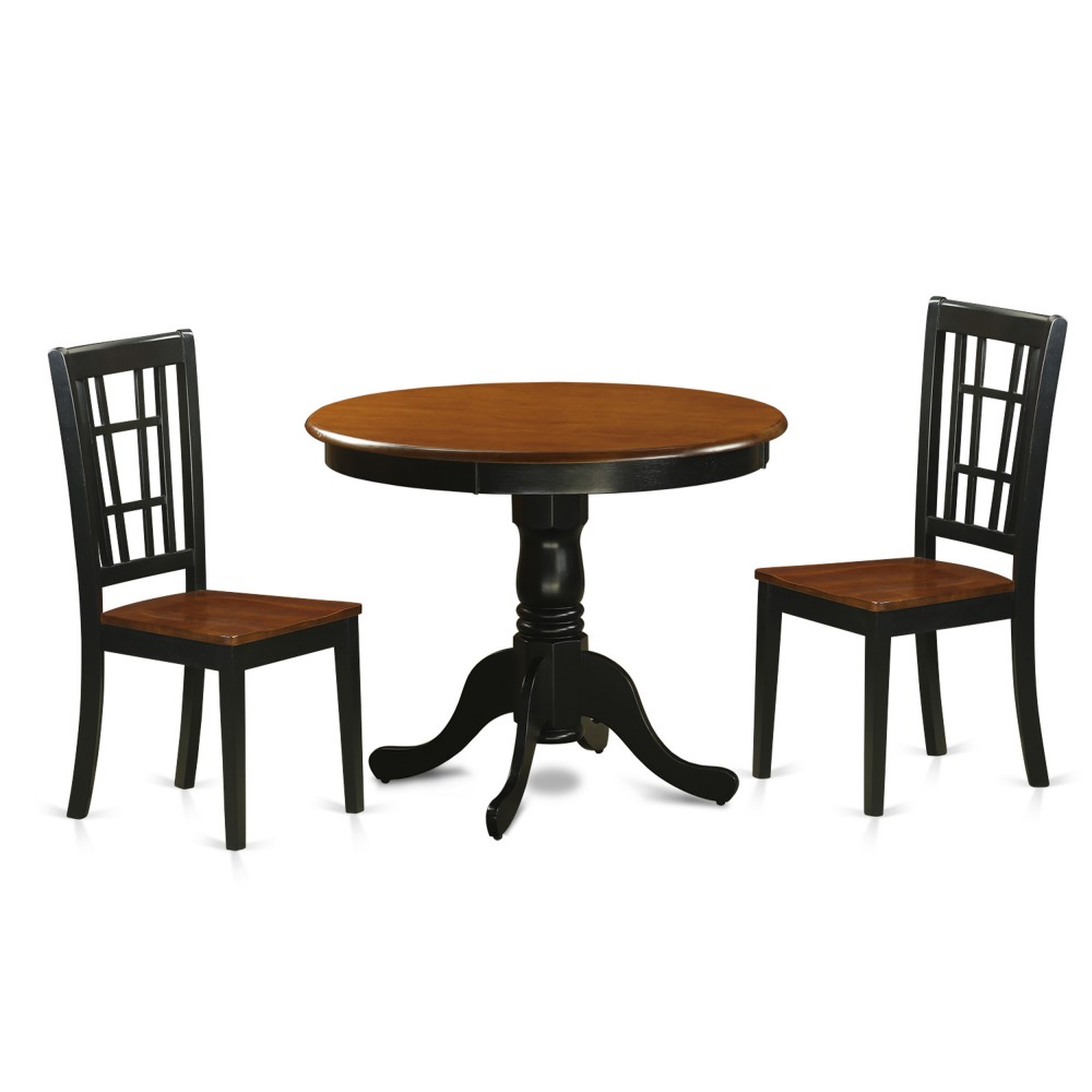 3 Pc Dining Table With 2 Wood Chairs In Black And Cherry