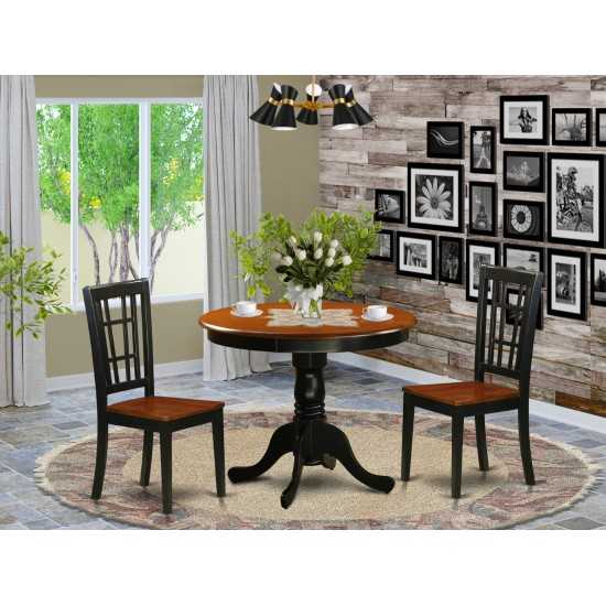 3 Pc Dining Table With 2 Wood Chairs In Black And Cherry