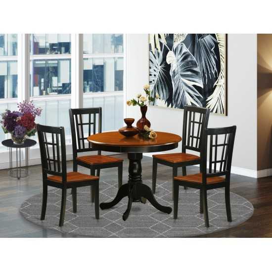 5 Pc Dining Table With 4 Wood Chairs In Black And Cherry