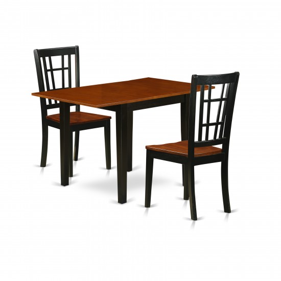 3Pc Dinette Set Features A Dining Table, 2 Chairs, Asian Hardwood Seat, Panel Back, Black, Cherry