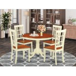 5 Pc Set, Round Table And 4 Leather Kitchen Chairs In Buttermilk And Cherry