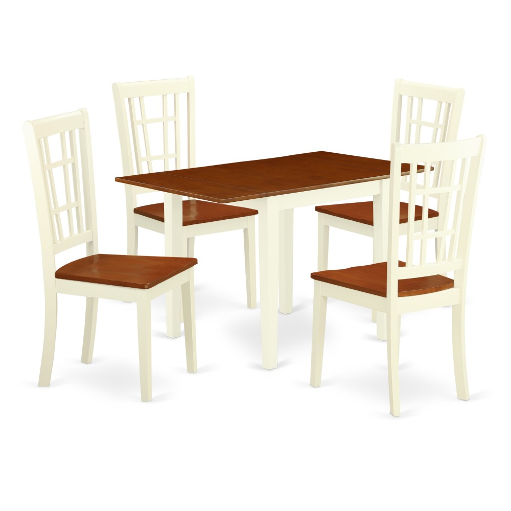 5Pc Dinette Set Offers A Rectangle Table, 4 Dining Chairs, Hard Wood Seat, Panel Back, Buttermilk, Cherry