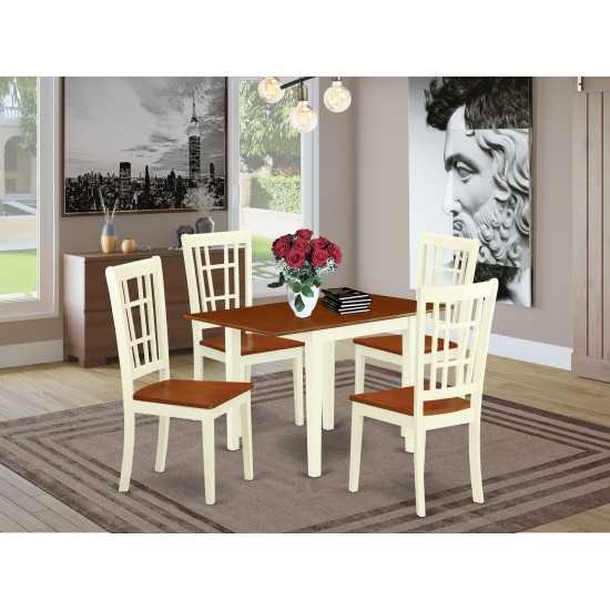 5Pc Dinette Set Offers A Rectangle Table, 4 Dining Chairs, Hard Wood Seat, Panel Back, Buttermilk, Cherry