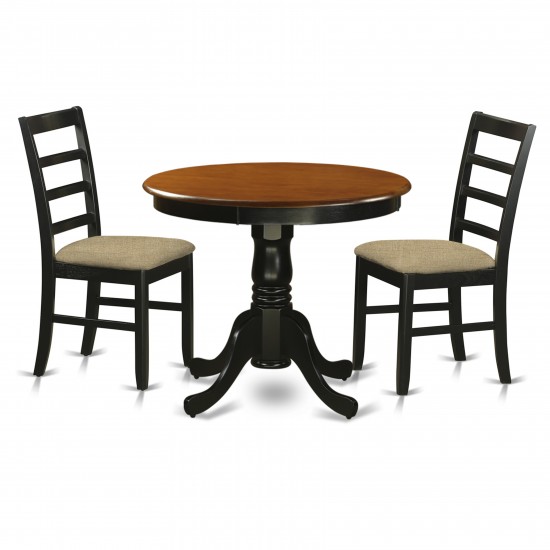 Dining Furniture Set - 3 Pcs With 2 Linen Chairs In Black And Cherry