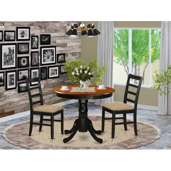 Dining Furniture Set - 3 Pcs With 2 Linen Chairs In Black And Cherry