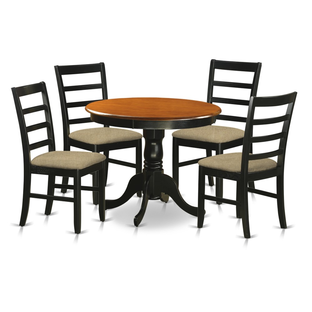 Dining Furniture Set - 5 Pcs With 4 Linen Chairs In Black