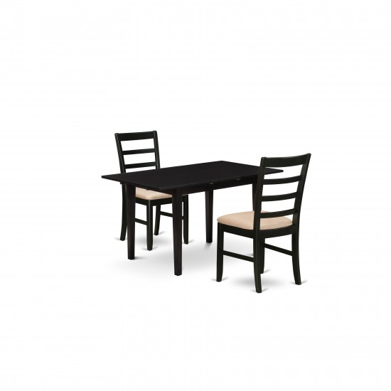 3Pc Dining Set 2 Chairs, Butterfly Leaf Rectangle Dining Table, Black