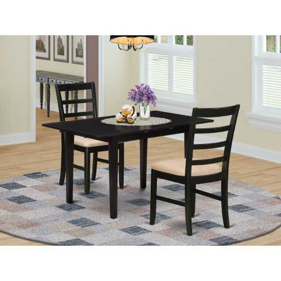 3Pc Dining Set 2 Chairs, Butterfly Leaf Rectangle Dining Table, Black