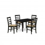 5Pc Dining Table Set 4 Wood Dining Chair, Butterfly Leaf Dining Table, Black