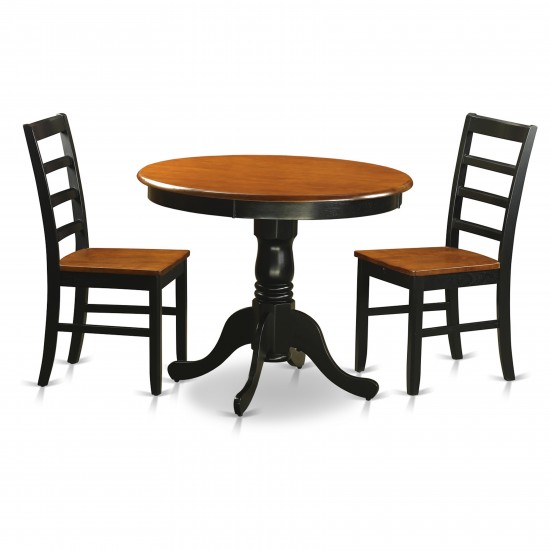 Dining Furniture Set - 3 Pcs With 2 Wooden Chairs In Black And Cherry