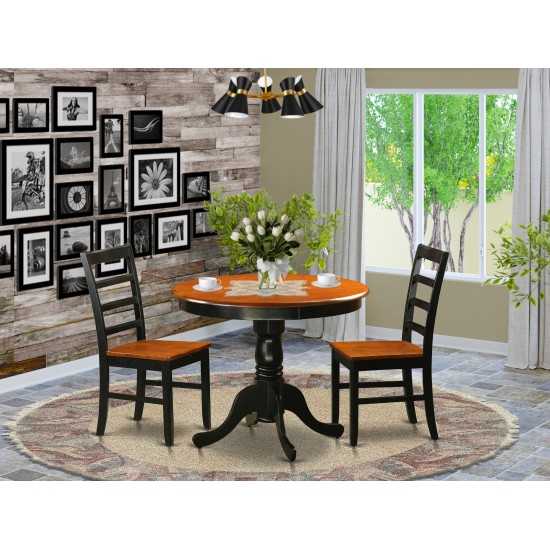 Dining Furniture Set - 3 Pcs With 2 Wooden Chairs In Black And Cherry