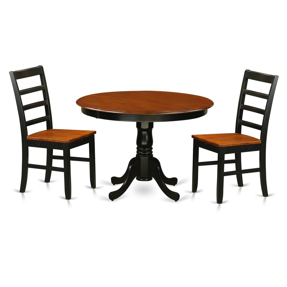 3 Pc Set, Round Small Table And 2 Leather Dinette Chairs In Black And Cherry