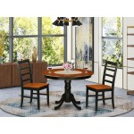 3 Pc Set, Round Small Table And 2 Leather Dinette Chairs In Black And Cherry