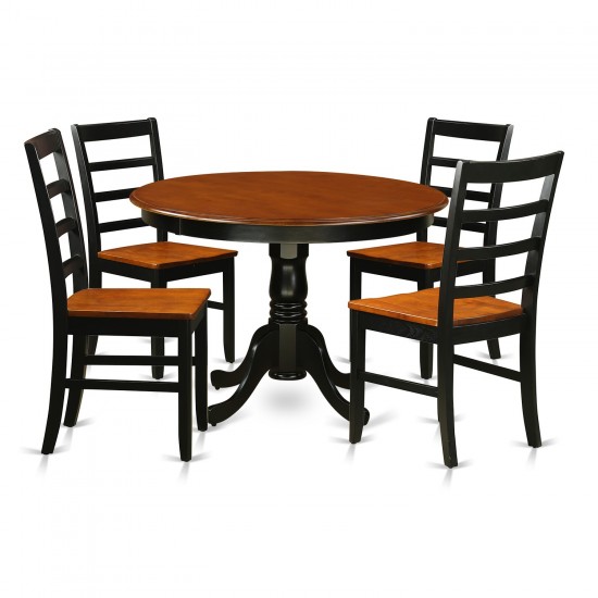 5 Pc Set, Round Dinette Table And 4 Leather Kitchen Chairs In Black And Cherry