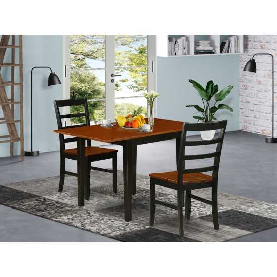 3Pc Dining Set, Small Table, 2 Chairs, Solid Wood Seat, Ladder Back, Black-Cherry