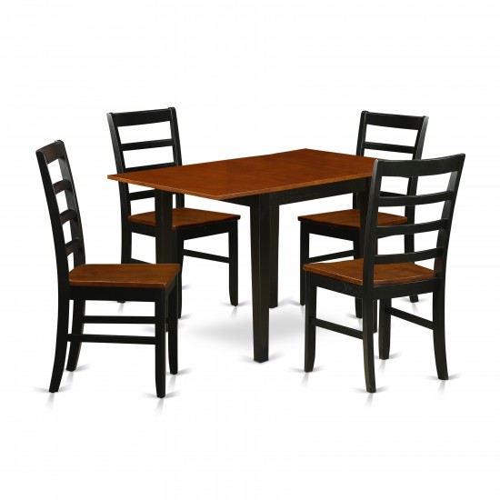 5Pc Kitchen Set, Small Kitchen Table, 4 Dining Chairs, Hardwood Seat, Ladder Back, Black-Cherry