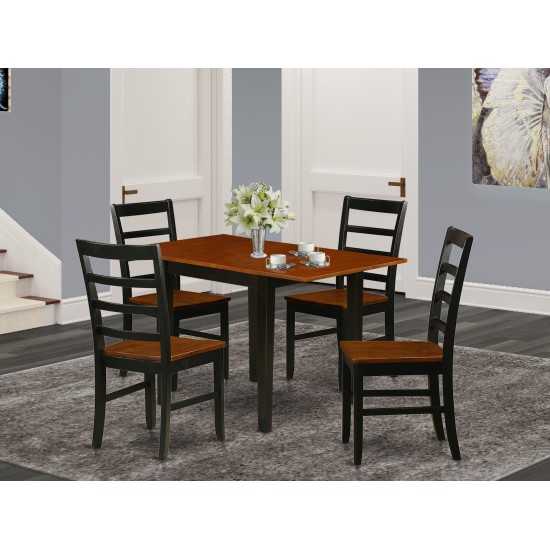 5Pc Kitchen Set, Small Kitchen Table, 4 Dining Chairs, Hardwood Seat, Ladder Back, Black-Cherry