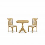 3 Pc Dining Set, 1 Dining Table, 2 Oak Room Chair, Slatted Back, Oak Finish