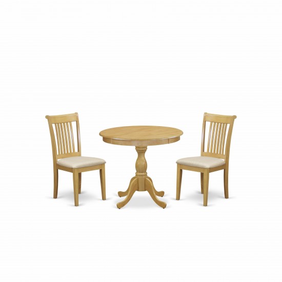 3 Pc Dining Set, 1 Dining Table, 2 Oak Room Chair, Slatted Back, Oak Finish